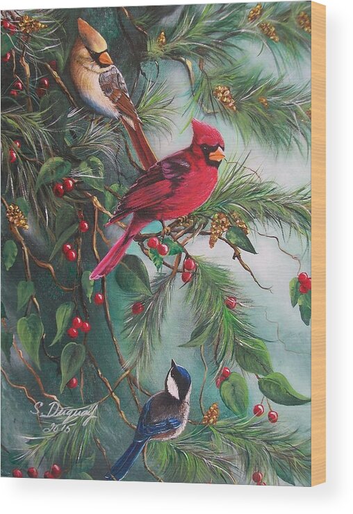 Red Bird Wood Print featuring the painting Feathered Friends by Sharon Duguay