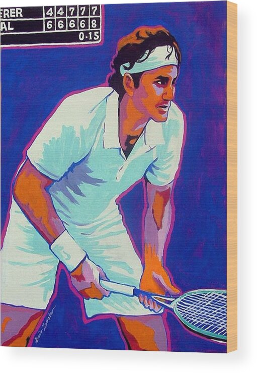 Tennis Wood Print featuring the painting Federer by Gail Zavala
