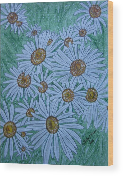 Field Wood Print featuring the painting Field Of Wild Daisies by Kathy Marrs Chandler