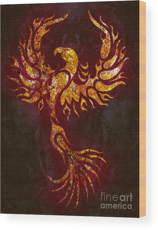 Phoenix Wood Print featuring the digital art Fiery Phoenix by Robert Ball