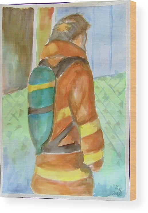 Art Wood Print featuring the painting Fireman by Loretta Nash