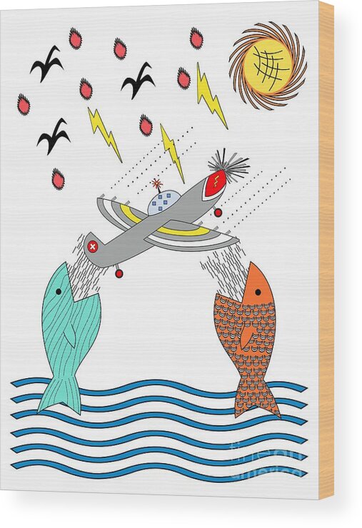 Fish Food Wood Print featuring the digital art Fish Food by Two Hivelys