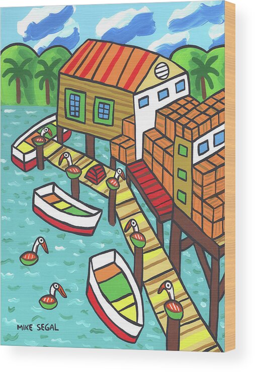Cedar Key Wood Print featuring the painting Fish House-Cedar Key by Mike Segal