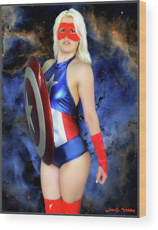 Captain America Wood Print featuring the photograph Flag Girl by Jon Volden