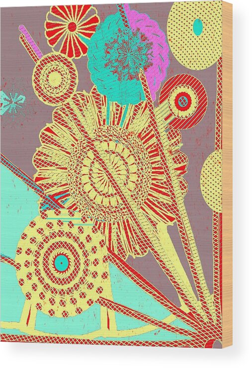 Abstract Wood Print featuring the digital art Floaters various colors by Cooky Goldblatt