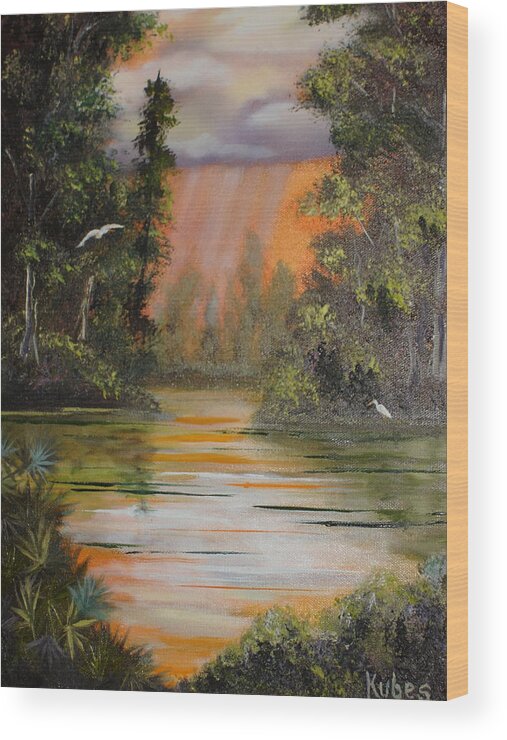 Landscape Wood Print featuring the painting Florida Thunderstorm by Susan Kubes