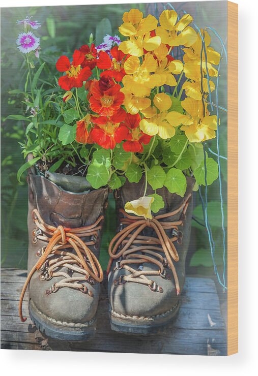 Markmilleart.com Wood Print featuring the photograph Flower Boots by Mark Mille