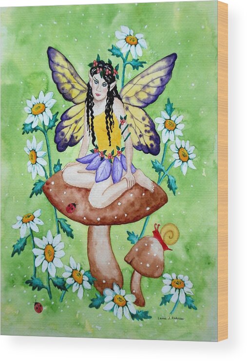 Flower Wood Print featuring the painting Flower Fairy by Laurie Anderson