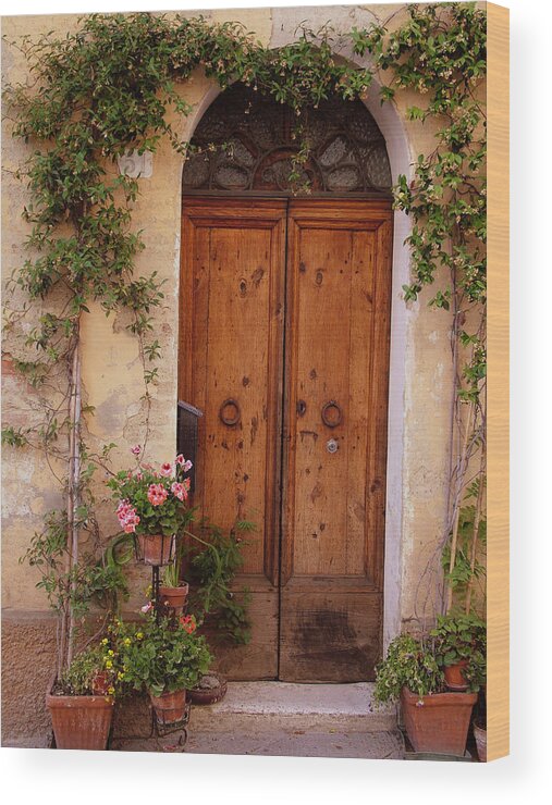 Tuscany Wood Print featuring the photograph Flowered Tuscan Door by Donna Corless