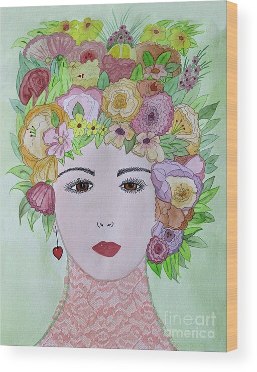 Flowers In Her Hair Wood Print featuring the painting Flowers in Her Hair by Norma Appleton