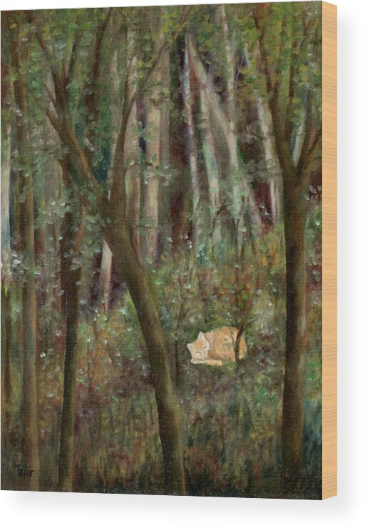 Cat Wood Print featuring the painting Forest Cat by FT McKinstry