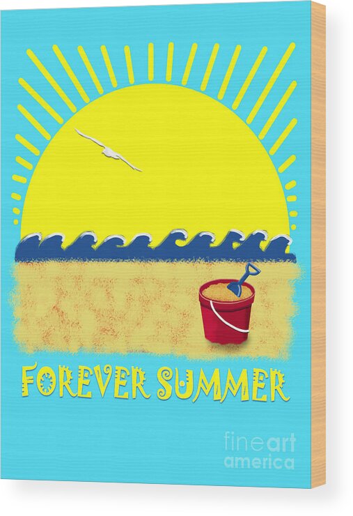 Beach Wood Print featuring the digital art Forever Summer 8 by Linda Lees