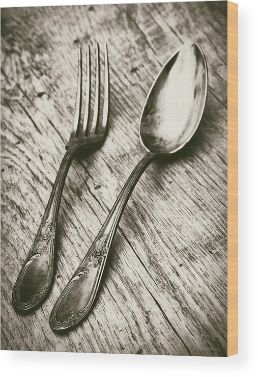 Antique Wood Print featuring the photograph Fork and Spoon by Wim Lanclus