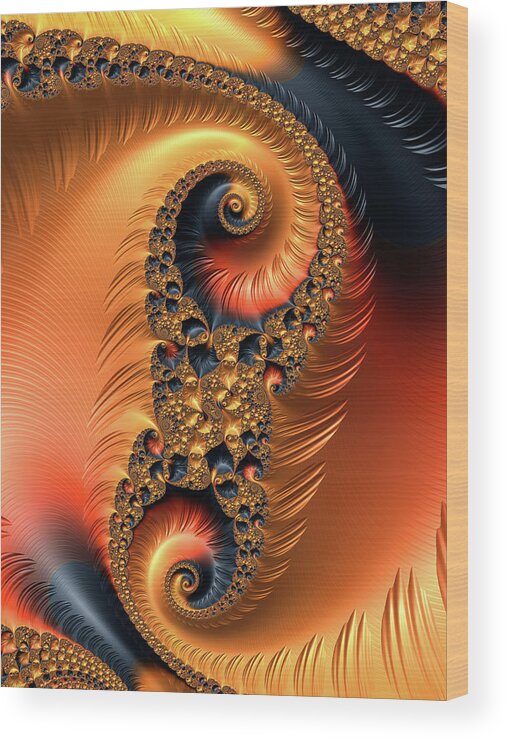 Spiral Wood Print featuring the digital art Fractal spirals with warm colors orange coral by Matthias Hauser