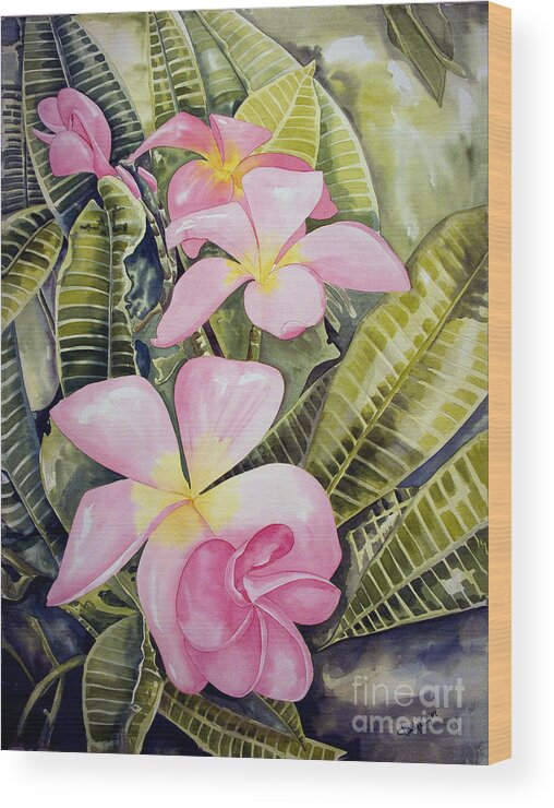 Floral Wood Print featuring the painting Frangipani by Kandyce Waltensperger