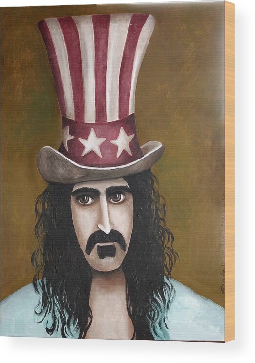 Frank Zappa Wood Print featuring the painting Franks Hat by Leah Saulnier The Painting Maniac