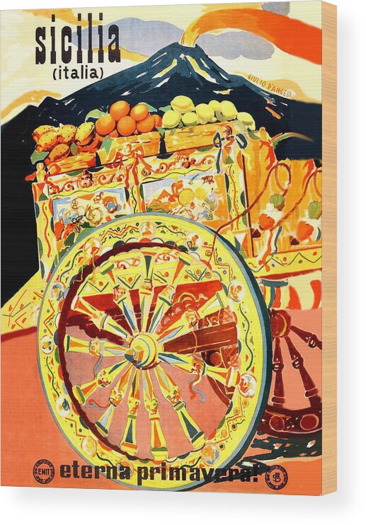 Sicily Wood Print featuring the painting Fruit carriage from Sicily by Long Shot