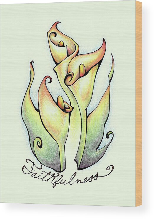 Inspirational Wood Print featuring the drawing Inspirational Flower ARUM LILY by Sipporah Art and Illustration