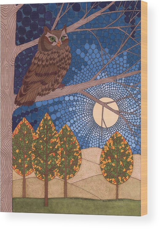 Owl Wood Print featuring the drawing Full Moon Illumination by Pamela Schiermeyer