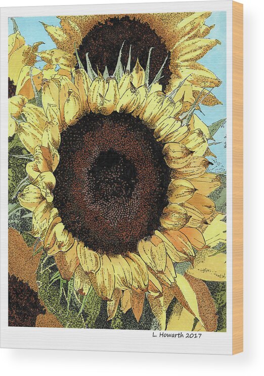 Sunflowers Wood Print featuring the drawing Garden Gold by Louise Howarth