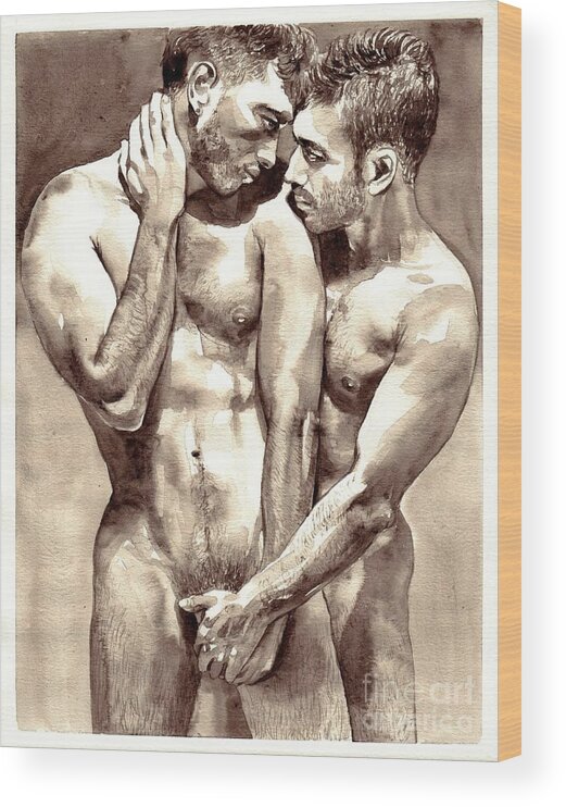 Love Wood Print featuring the painting Gay Love watercolor by Suzann Sines