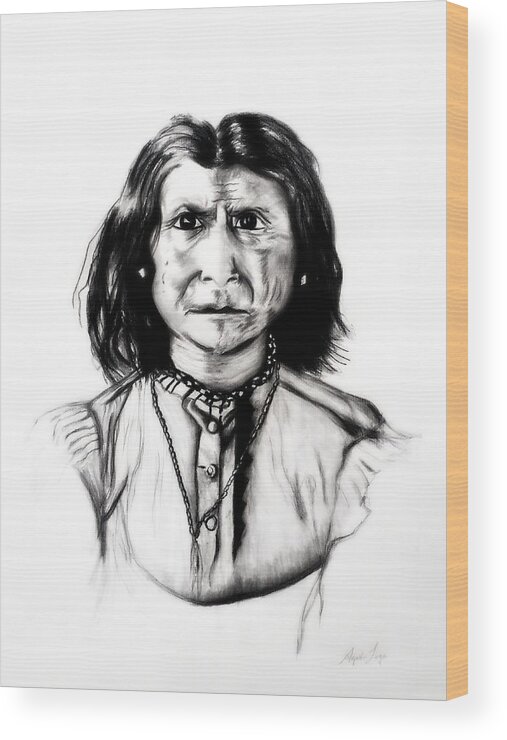 Geronimo Wood Print featuring the drawing Geronimo by Ayasha Loya
