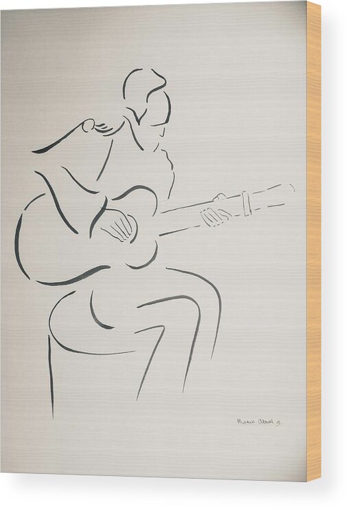 Guitarist Wood Print featuring the drawing Gig at Bridge on Wool by Maxie Absell