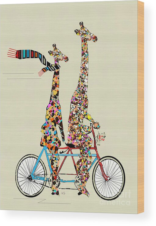Giraffes Wood Print featuring the painting Giraffe Days Lets Tandem by Bri Buckley