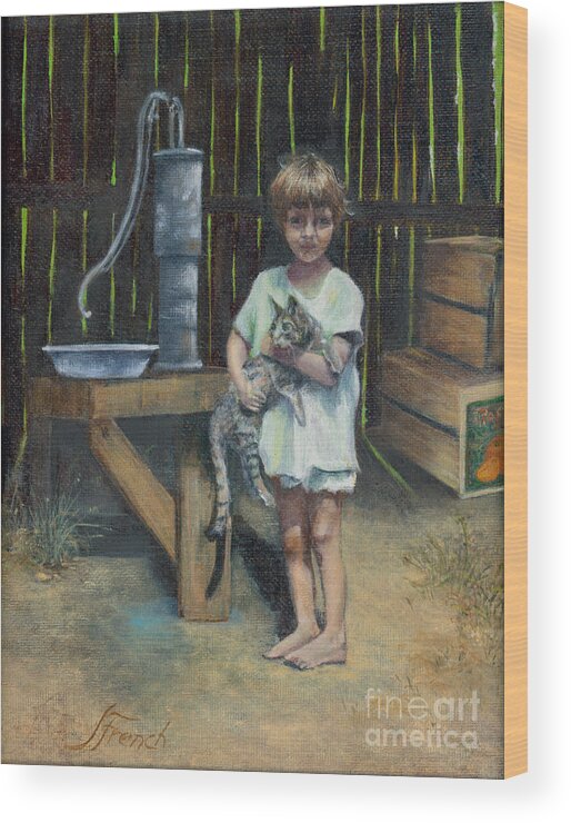 Painting Wood Print featuring the painting Girl and Kitty by Jeanette French