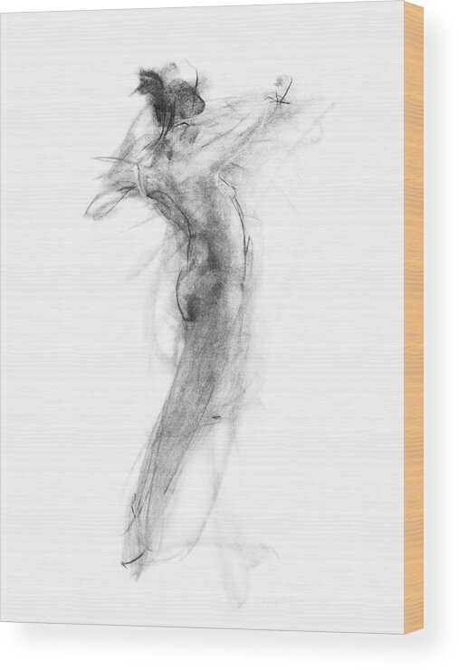 Nude Wood Print featuring the drawing Girl in Movement by Christopher Williams