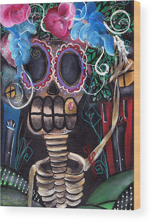 Day Of The Dead Wood Print featuring the painting Going Out by Abril Andrade