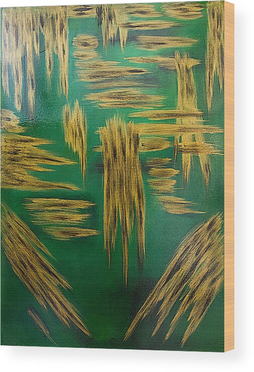 Abstract Wood Print featuring the painting Gold Metallic Abstract by Renee Anderson