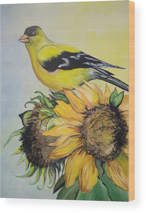 Bird Wood Print featuring the painting Goldfinch by Leslie Manley