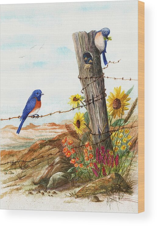 Bluebirds Wood Print featuring the painting Gonna Find Me A Bluebird by Marilyn Smith