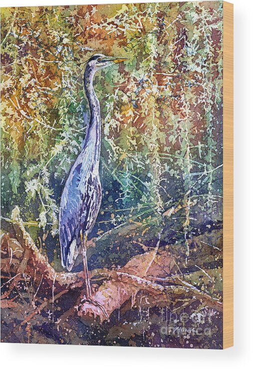 Heron Wood Print featuring the painting Great Blue Heron by Hailey E Herrera