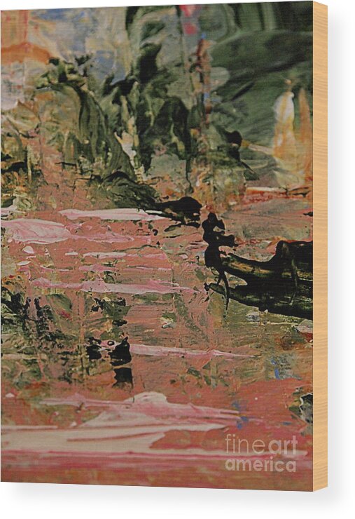 Abstract Green And Pink Painting In Acrylic Wood Print featuring the painting Green and Pink Abstract by Nancy Kane Chapman