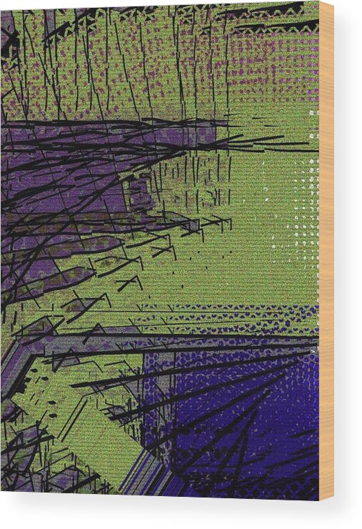 Abstract Wood Print featuring the digital art Green and Purple Field by Cooky Goldblatt