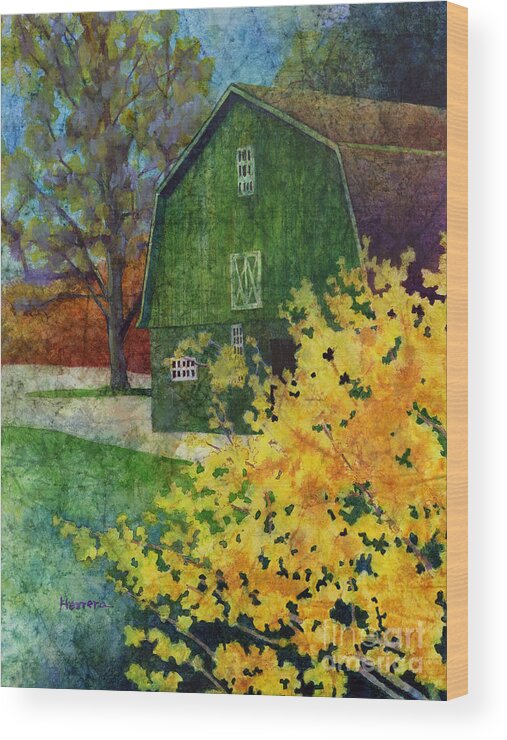 Barn Wood Print featuring the painting Green Barn by Hailey E Herrera
