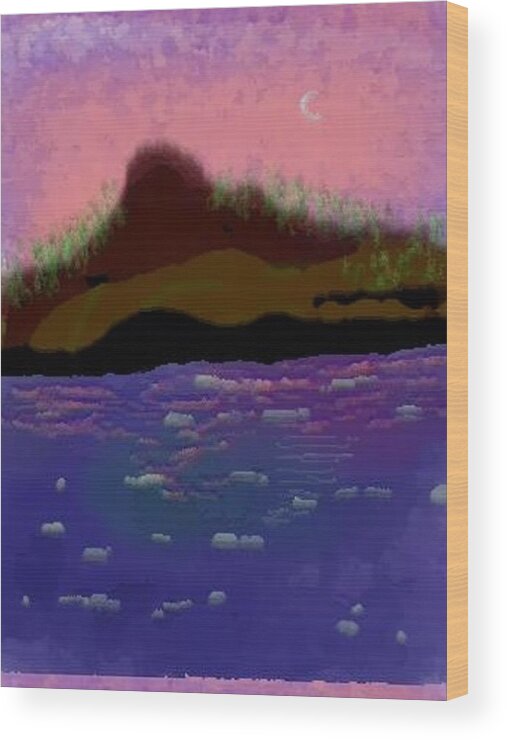 Sky.moon. Rose Sun Reflection.mount.forest. Island.sea.little Icebergs.deep Water Wood Print featuring the digital art Greenland.summer by Dr Loifer Vladimir