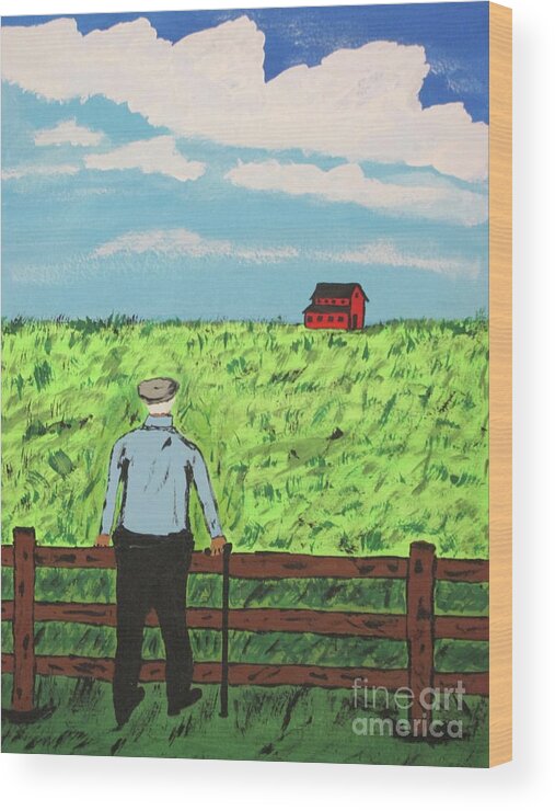 Blue Sky Wood Print featuring the painting Griff and The Red Barn by Jeffrey Koss