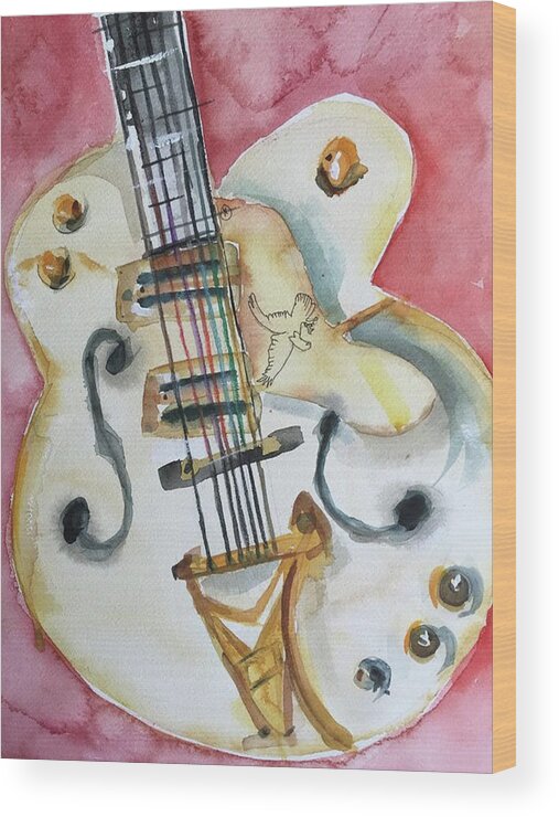 Guitar Wood Print featuring the painting Gretsch White Falcon by Bonny Butler
