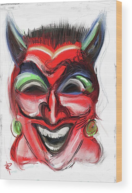 Devil Wood Print featuring the mixed media Happy Devil by Russell Pierce