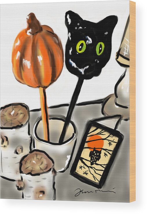 Halloween Wood Print featuring the painting Happy Halloween by Jean Pacheco Ravinski
