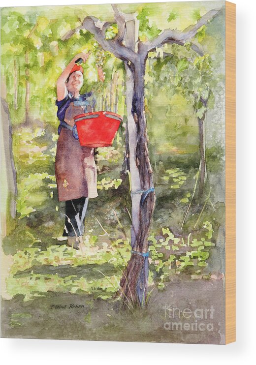 Harvest Wood Print featuring the painting Harvesting Anna's Grapes by Bonnie Rinier