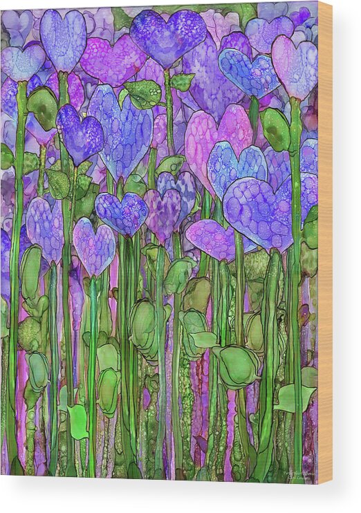 Carol Cavalaris Wood Print featuring the mixed media Heart Bloomies 1 - Purple by Carol Cavalaris