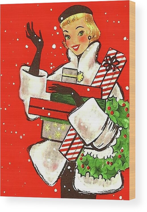 Christmas Shopping Wood Print featuring the mixed media Hello from Christmas shopping girl by Long Shot