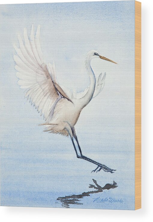 Heron Wood Print featuring the painting Heron Landing Watercolor by Michelle Constantine