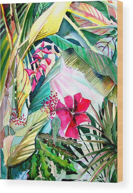 Tropical Wood Print featuring the painting Hidden Beauty by Mindy Newman
