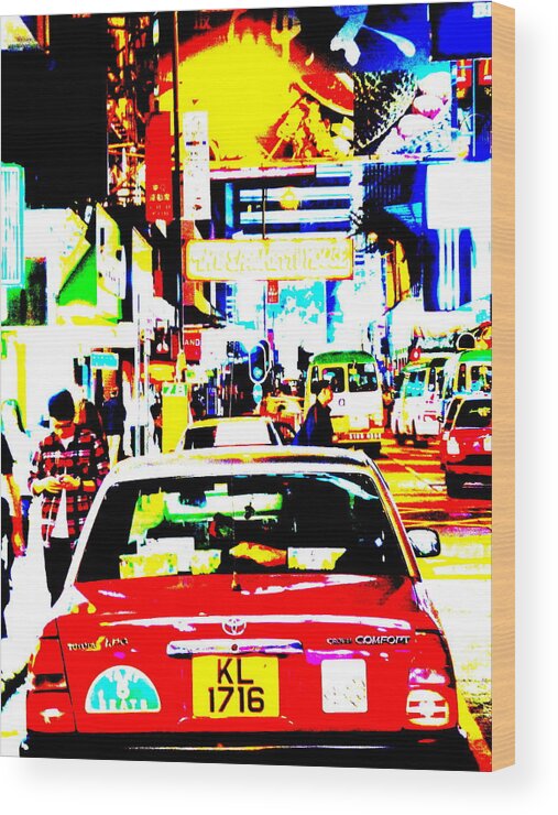 Asia Wood Print featuring the photograph Hong Kong cabs by Funkpix Photo Hunter