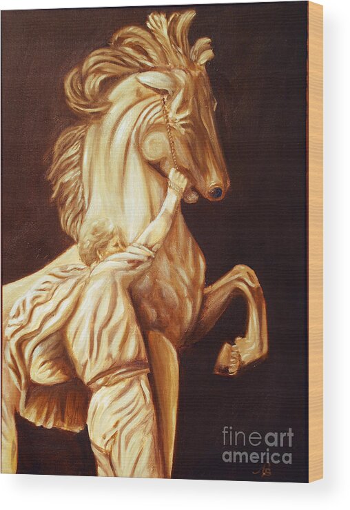 Horse Wood Print featuring the painting Horse Statue by Nancy Bradley